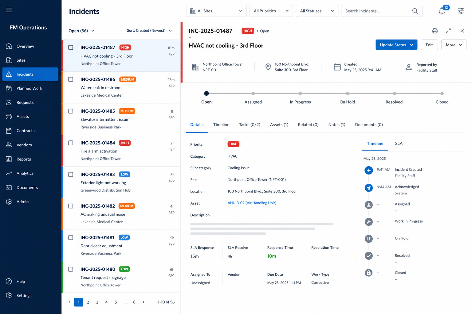 Interface PROTECTSUR de signalement des incidents et de suivi des tickets