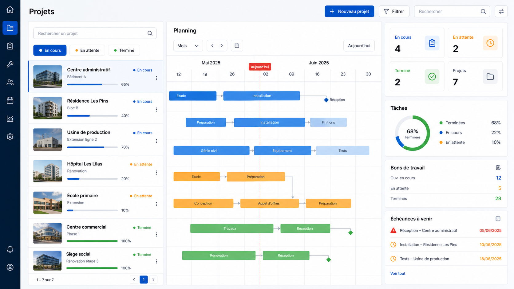 Interface PROTECTSUR de suivi des projets d’installation et de maintenance